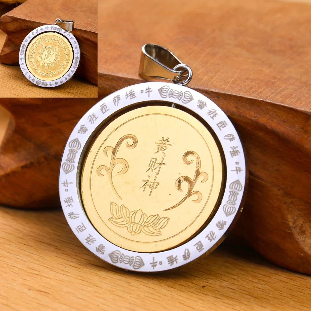 Buddhist Om Amulet Pendant - Round Gold Metal Tibetan Symbol Necklace | Buddhive