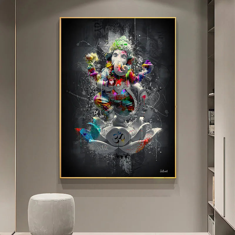 Ganesh Wall Art Pop Art Canvas Print - Colorful Hindu Deity Decor | Buddhive