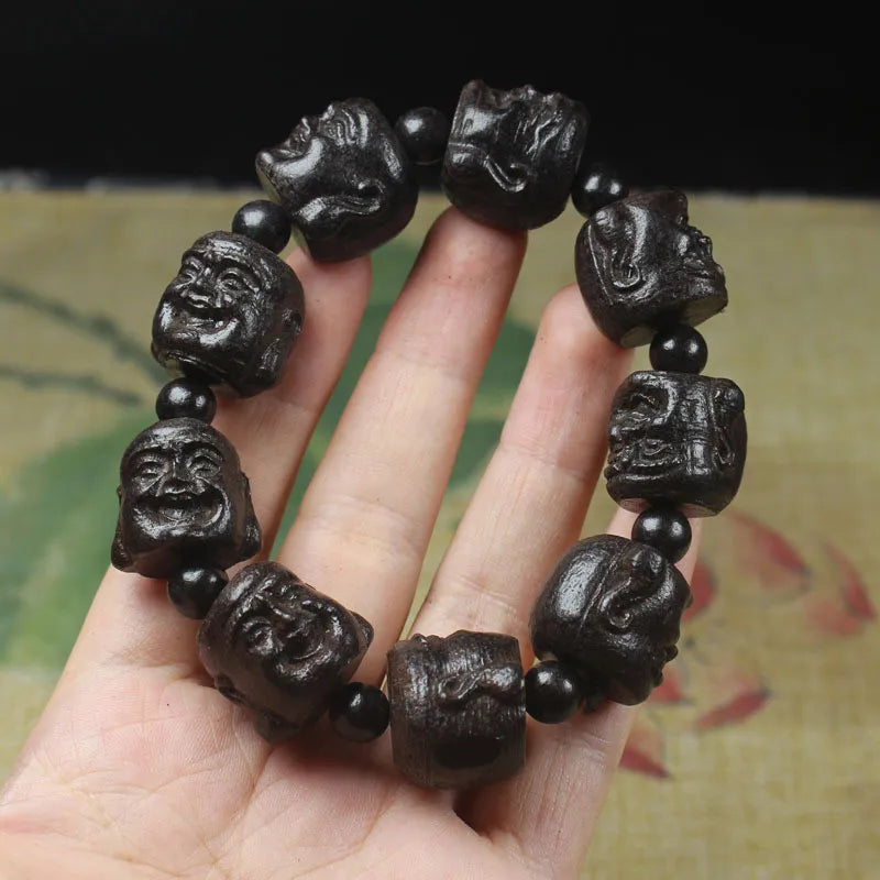 Buddha Head Wooden Bracelet - Handcrafted Beaded Design - Buddhist Prayer Jewelry | Buddhive