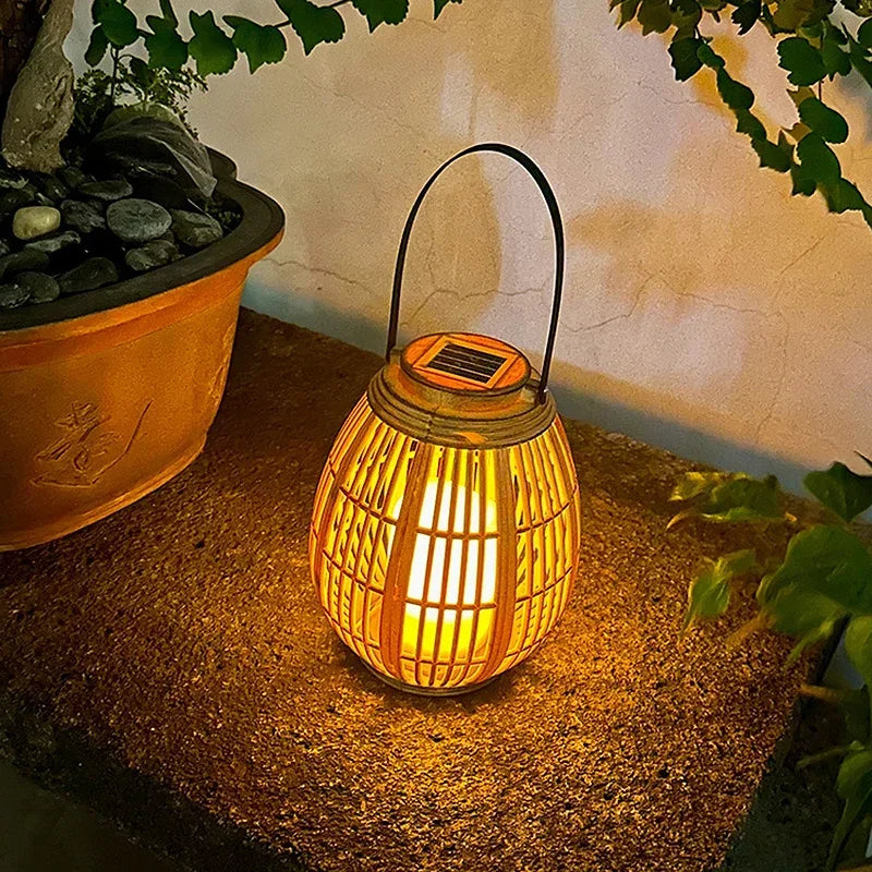 Solar Rattan Lantern Outdoor - Zen Garden Decor with LED Light | Buddhive
