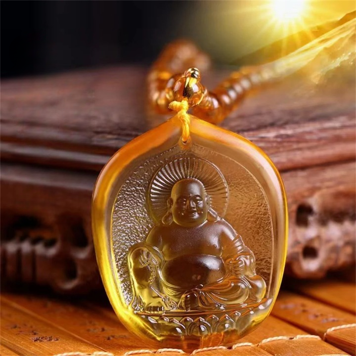 Yellow Buddha Pendant Copper Necklace - Buddhist Spiritual Jewelry for Peace & Serenity | Buddhive