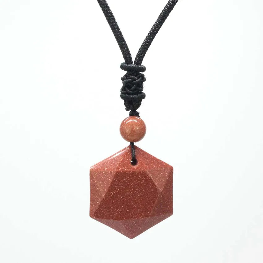 Black Agate Necklace Hexagonal Natural Stone Buddhist Pendant | Buddhive