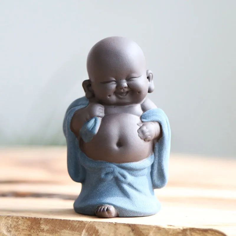 Laughing Buddha Statue Baby Monk Figurine - Ceramic Miniature Zen Decor 3.5 inch | Buddhive