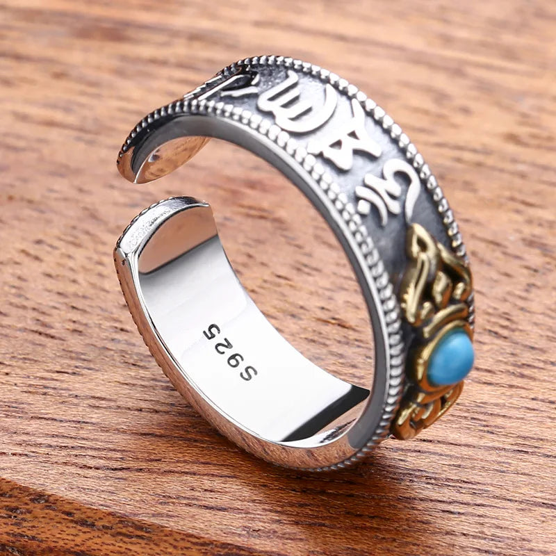Tibetan Silver Ring 925 Sterling - Unisex Buddhist Wedding Band | Buddhive