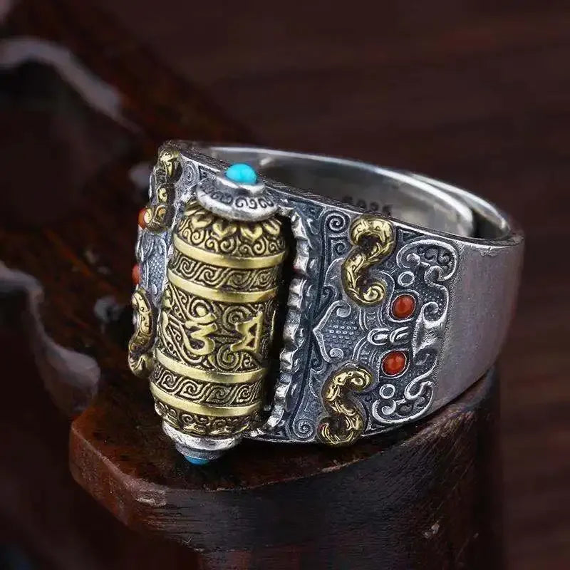 Tibetan Ring Copper Geometric Design Vintage Buddhist Jewelry | Buddhive