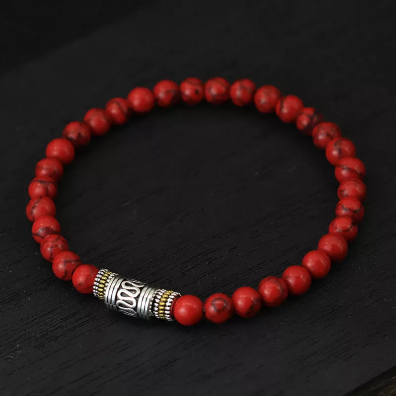 Tibetan Bracelet Red Jasper - Natural Gemstone Buddhist Mala Beads | Buddhive