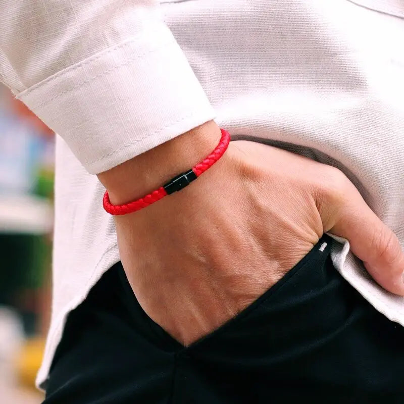 Red Buddhist Bracelet for Men - Cotton & Zinc Alloy - Protection & Energy | Buddhive