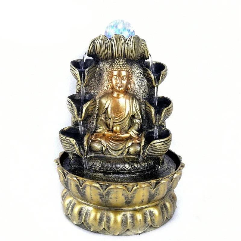 Buddha Fountain Indoor Zen Harmony Resin Tabletop Water Feature with LED | Buddhive