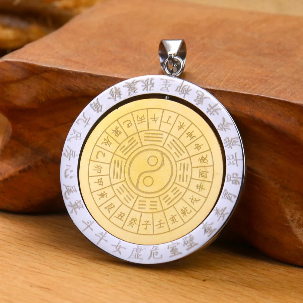 Buddhist Om Amulet Pendant - Round Gold Metal Tibetan Symbol Necklace | Buddhive