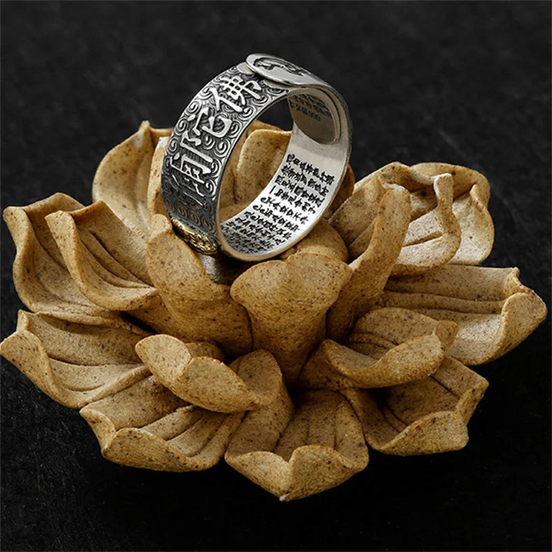 Buddhist Open Ring Sterling Silver Adjustable Band | Spiritual Jewelry for Men | Buddhive