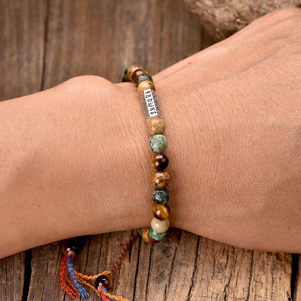 Tibetan Om Bracelet Natural Stone - Handmade Buddhist Prayer Wrist Mala | Buddhive