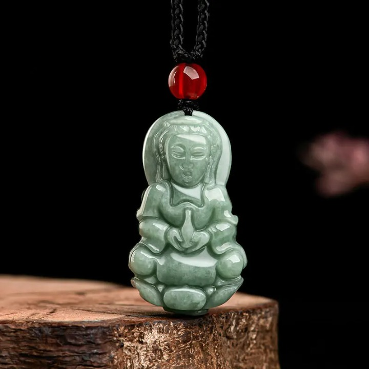 Green Jade Buddha Amulet Necklace - Natural Grade A Jade - Protection & Harmony | Buddhive