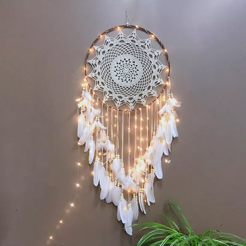 LED Dream Catcher with Lights - Handcrafted Boho Wall Decor - Bedroom & Meditation Space | Buddhive