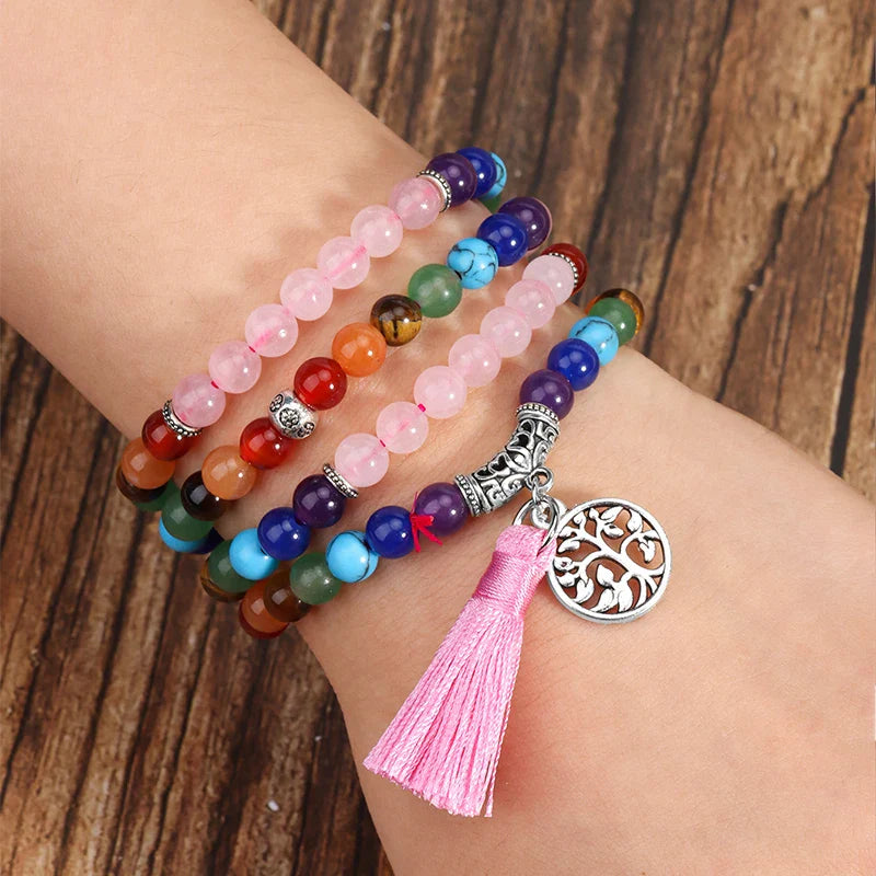 7 Chakra Mala Bracelet - Tibetan Prayer Beads with Semi-Precious Stones | Buddhive