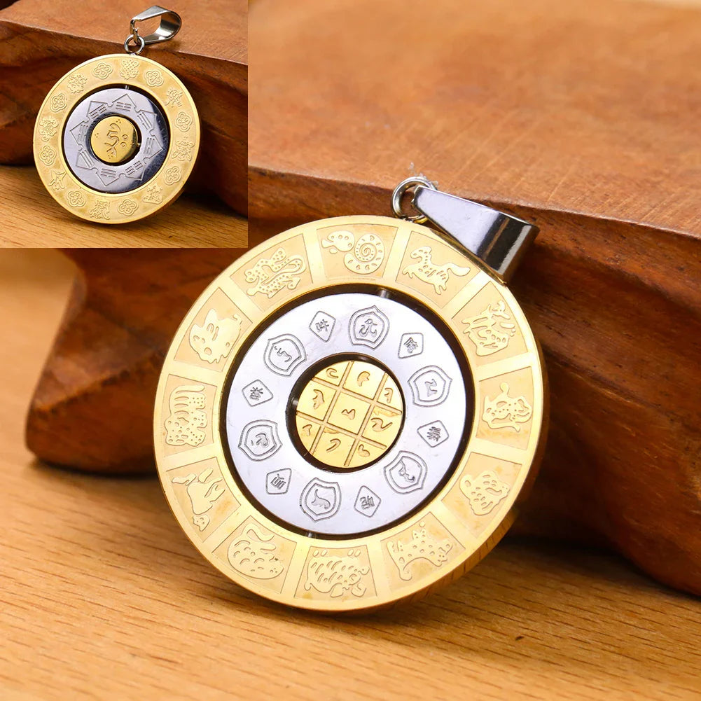 Buddhist Om Amulet Pendant - Round Gold Metal Tibetan Symbol Necklace | Buddhive