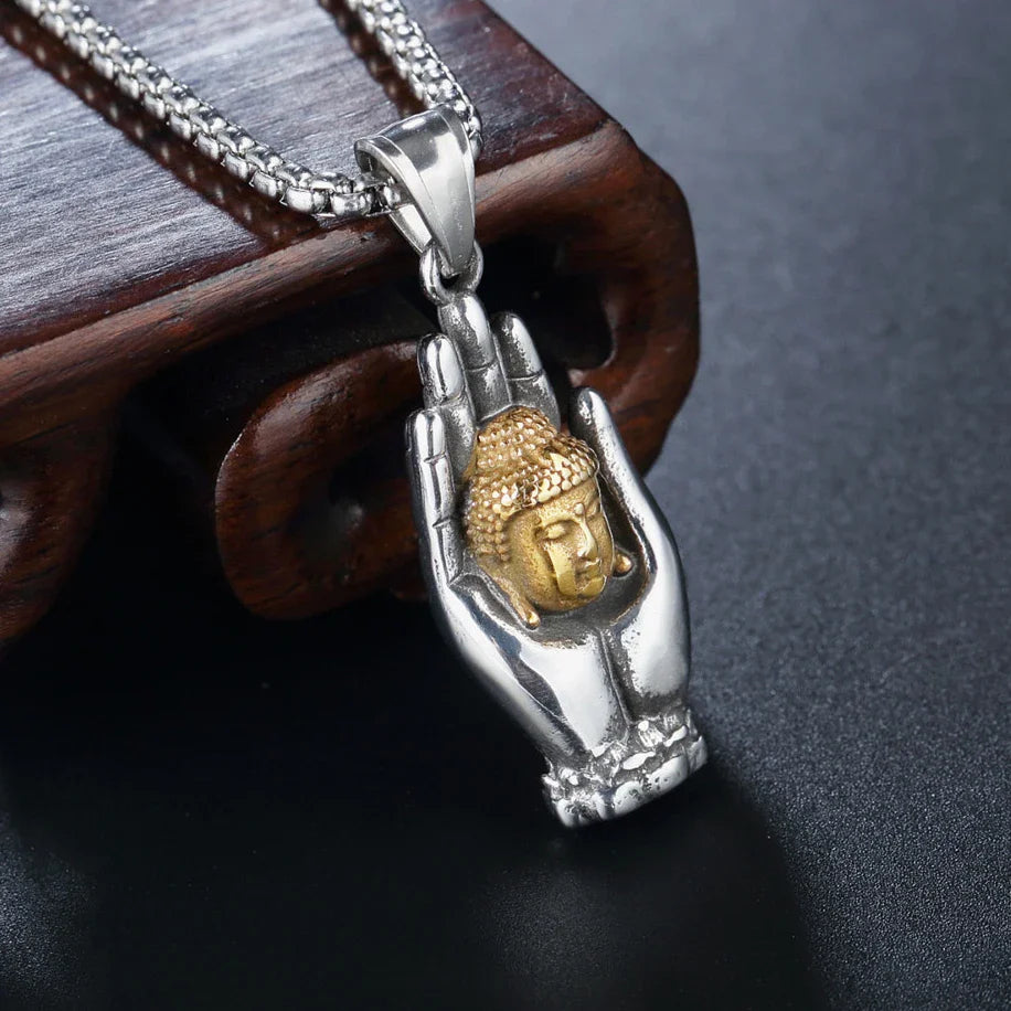 Buddha Hand Pendant Stainless Steel Necklace - Mudra Symbol - Buddhist Jewelry | Buddhive