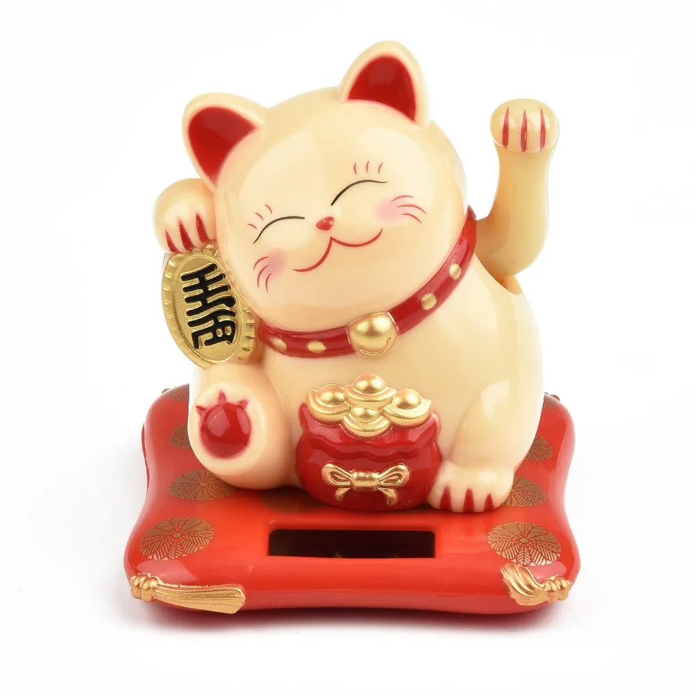 Solar Maneki Neko Lucky Cat - Feng Shui Waving Fortune Cat - Japanese Decor | Buddhive