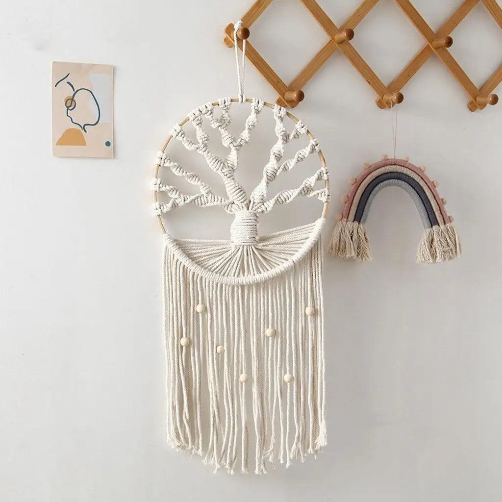 Tree of Life Dreamcatcher Macrame Wall Hanging - Handwoven Cotton Boho Decor 26" | Buddhive