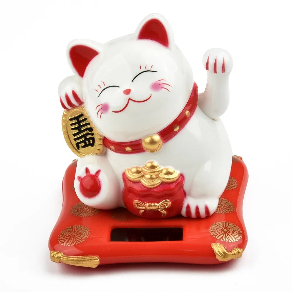 Solar Maneki Neko Lucky Cat - Feng Shui Waving Fortune Cat - Japanese Decor | Buddhive