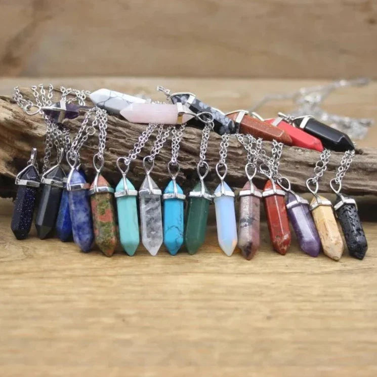 Hexagonal Stone Necklace - Natural Gemstone Pendant - Tiger's Eye & Obsidian | Buddhive