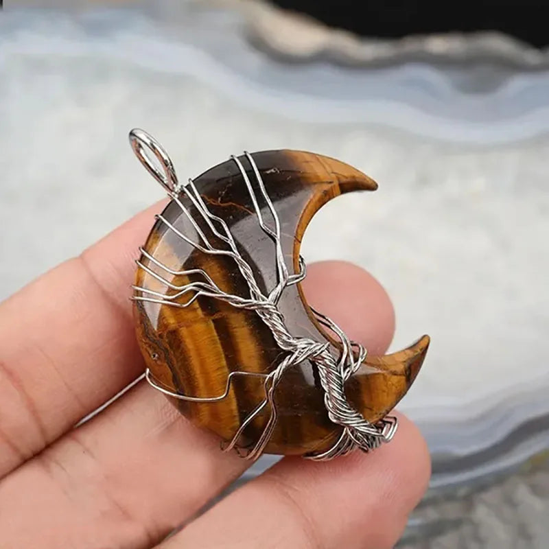 Tree of Life Necklace Crescent Moon Stone Pendant - Buddhist Jewelry | Buddhive