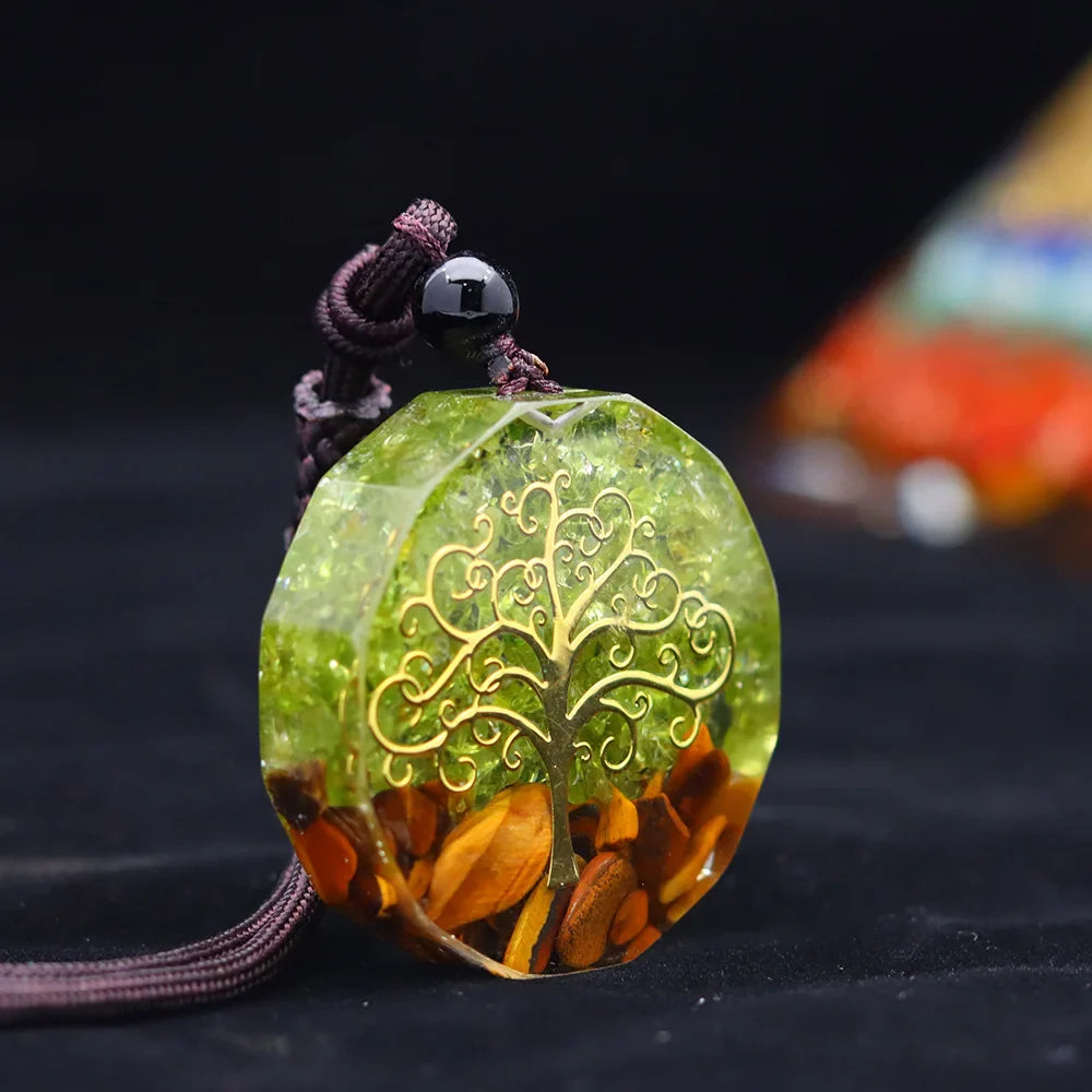 Orgonite Tiger Eye Pendant Tree of Life - Natural Stone Buddhist Necklace | Buddhive