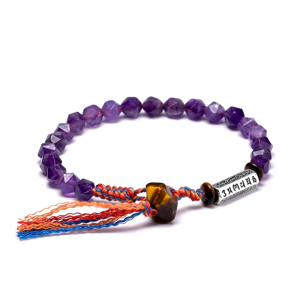 Tibetan Om Bracelet Amethyst - Authentic Buddhist Mala Prayer Beads | Buddhive