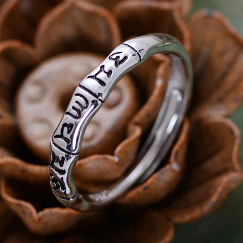 Silver Mantra Ring 925 Sterling - Om Buddhist Ring Tibetan Style | Buddhive