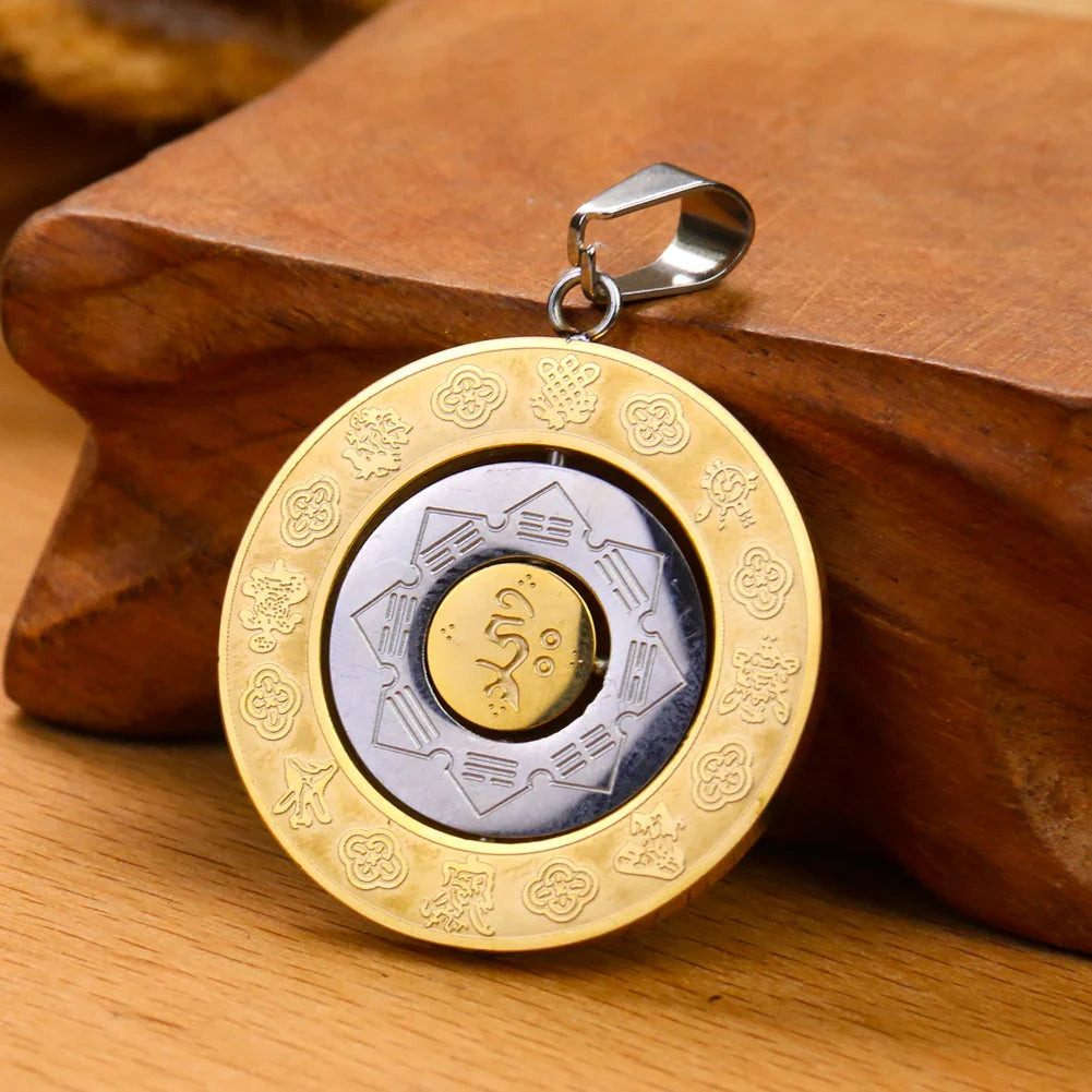 Buddhist Om Amulet Pendant - Round Gold Metal Tibetan Symbol Necklace | Buddhive