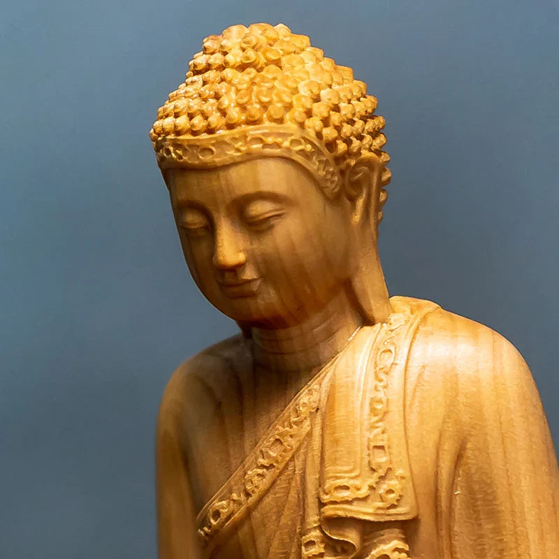 Buddha Statue Hand Carved Cypress Wood - Small Buddhist Figurine for Altar & Home Decor | Buddhive