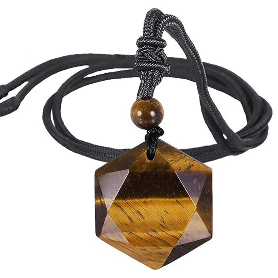 Black Agate Necklace Hexagonal Natural Stone Buddhist Pendant | Buddhive