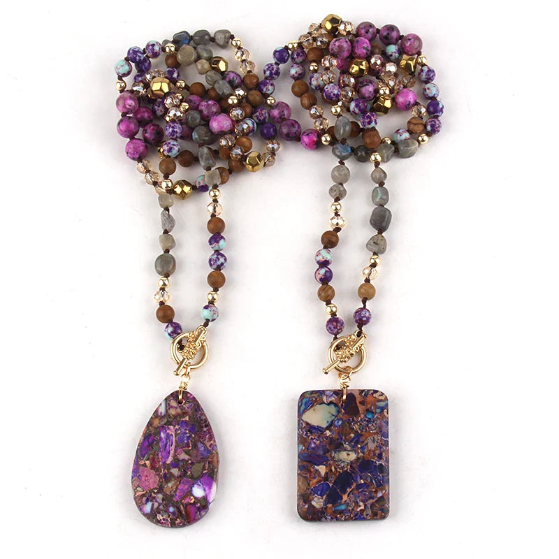 Purple Gemstone Necklace - Rectangular Natural Stone Pendant - Buddhist Jewelry | Buddhive