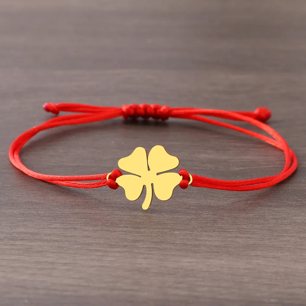 Red Lucky Bracelet String Bracelet with Four Leaf Clover Charm | Buddhive