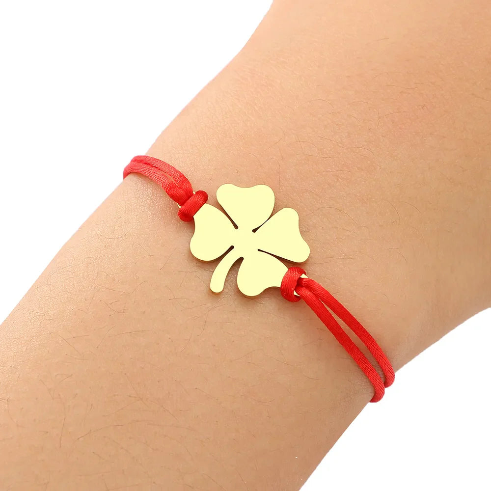 Red Lucky Bracelet String Bracelet with Four Leaf Clover Charm | Buddhive
