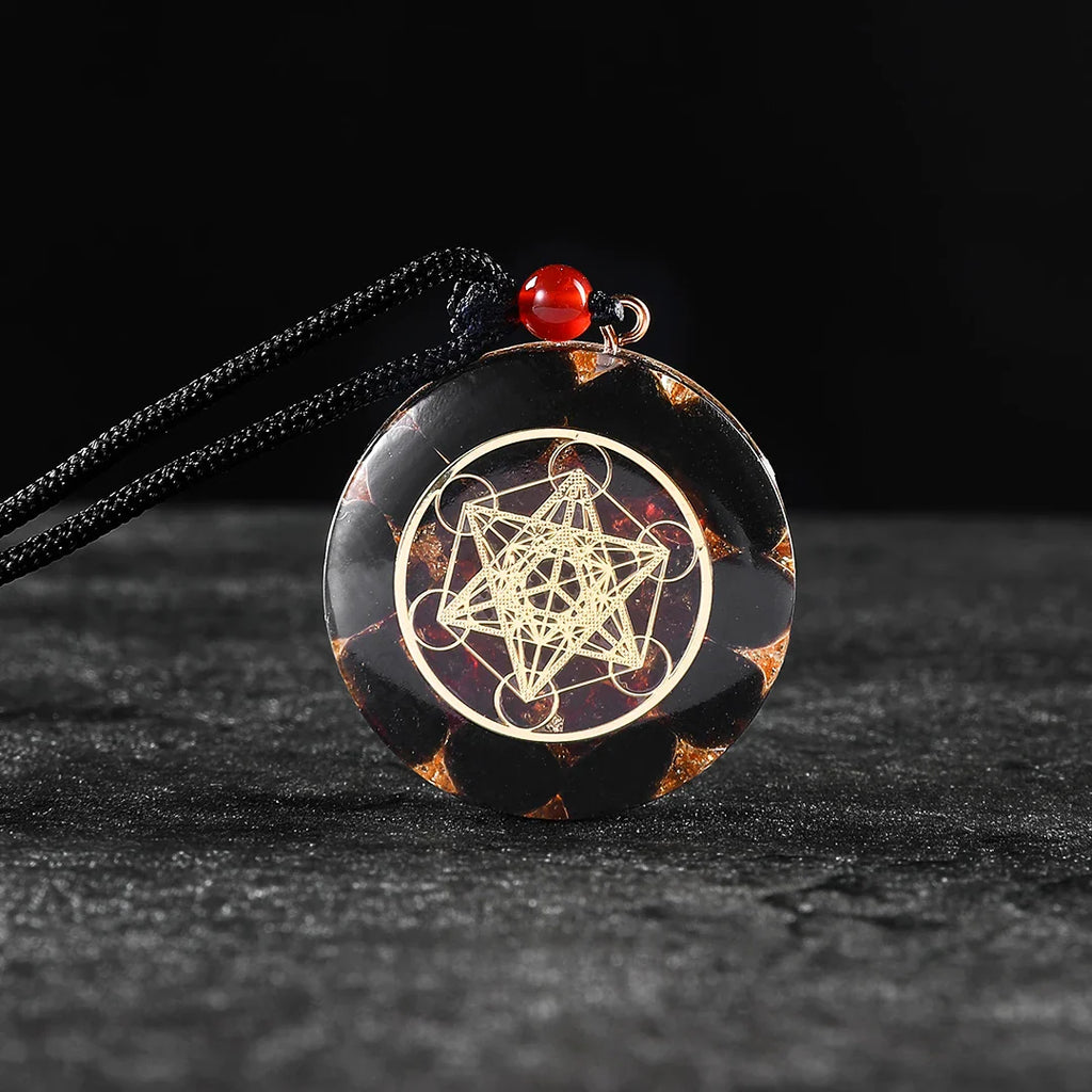 Obsidian Metatron Cube Pendant Necklace - Sacred Geometry Protection Stone | Buddhive