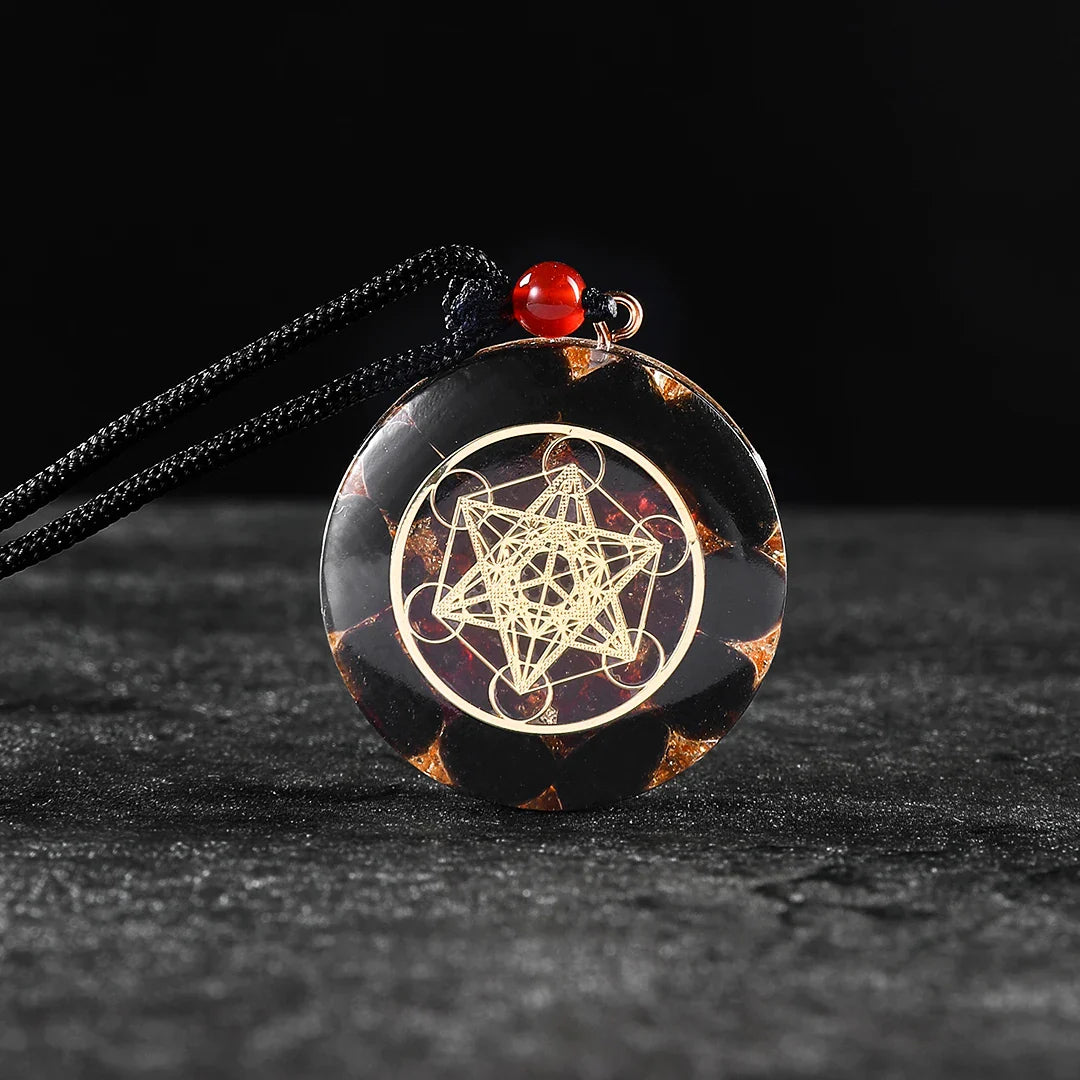 Obsidian Metatron Cube Pendant Necklace - Sacred Geometry Protection Stone | Buddhive