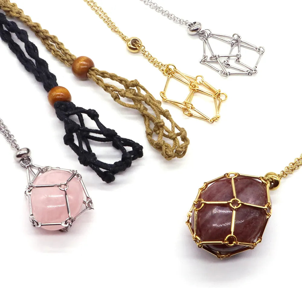 Stone Holder Necklace - Adjustable Cage Pendant for Natural Gemstones - Silver & Gold Options | Buddhive