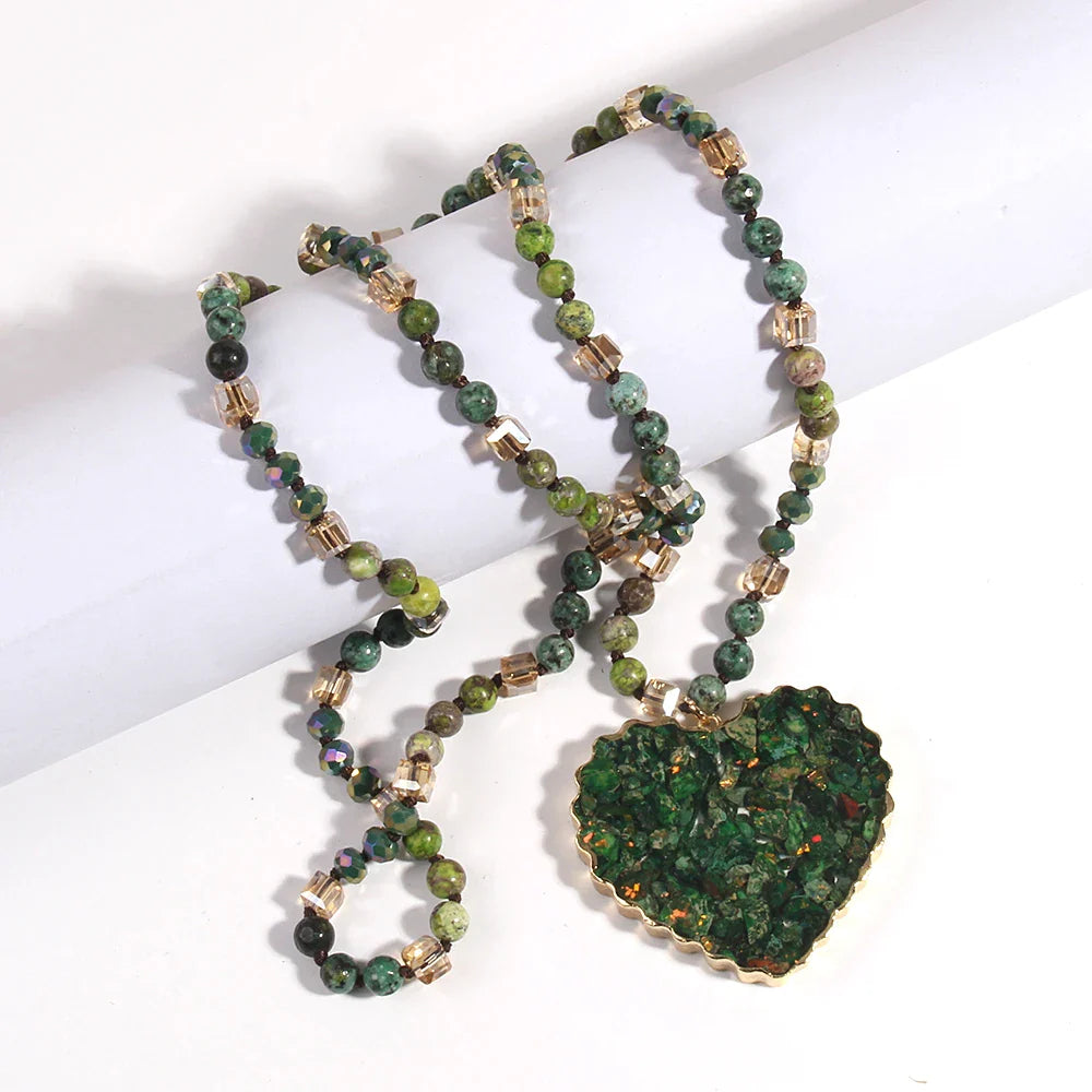 Green Heart Stone Necklace - Natural Gemstone Pendant - Buddhist Jewelry | Buddhive