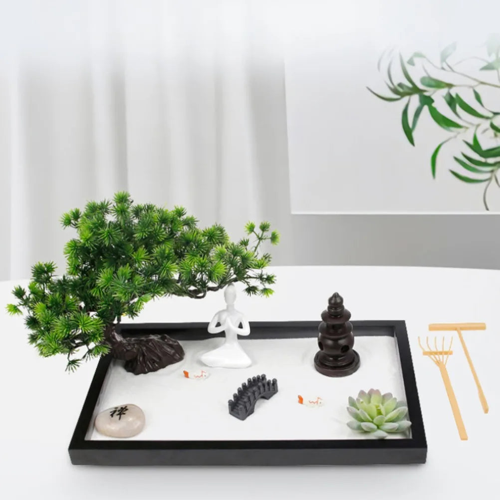 Mini Zen Garden with Buddha Statue - Desktop Meditation Decor 32x20cm Resin | Buddhive