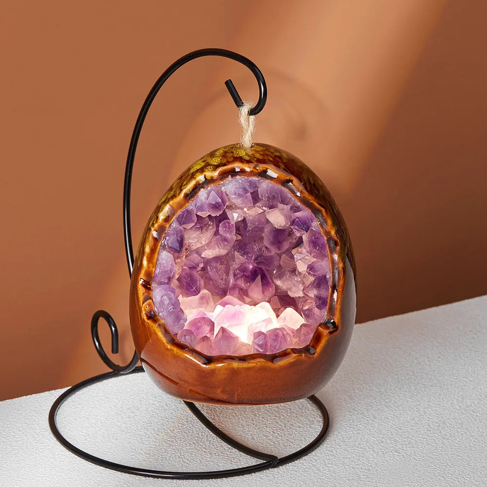 Amethyst Egg Lamp Crystal Nightlight - Purple Geode Healing Stone Zen Decor | Buddhive