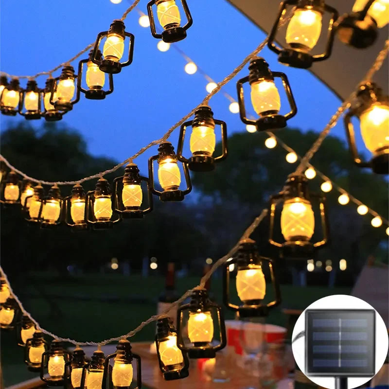 Solar LED Lantern String Lights Rustic Outdoor Garden Decor - 8 Lighting Modes | Buddhive
