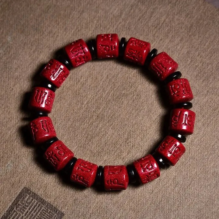Tibetan Cinnabar Bead Bracelet - Authentic Hand-Carved Red Stone - Meditation & Protection | Buddhive