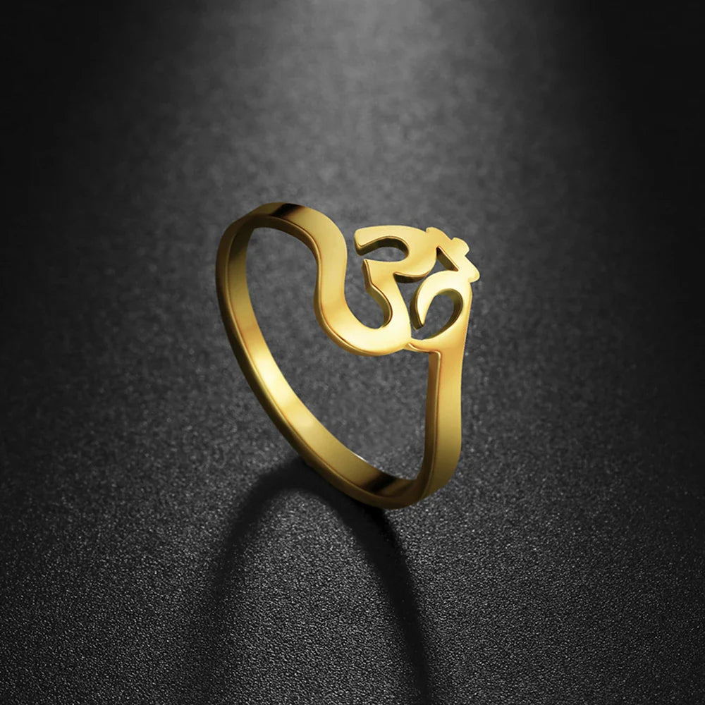 Om Ring Gold Stainless Steel Buddhist Jewelry - Meditation & Spiritual Wear | Buddhive