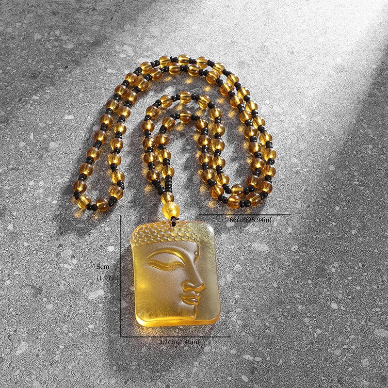 Buddha Pendant Yellow Jade Necklace - Unisex Buddhist Jewelry for Meditation | Buddhive