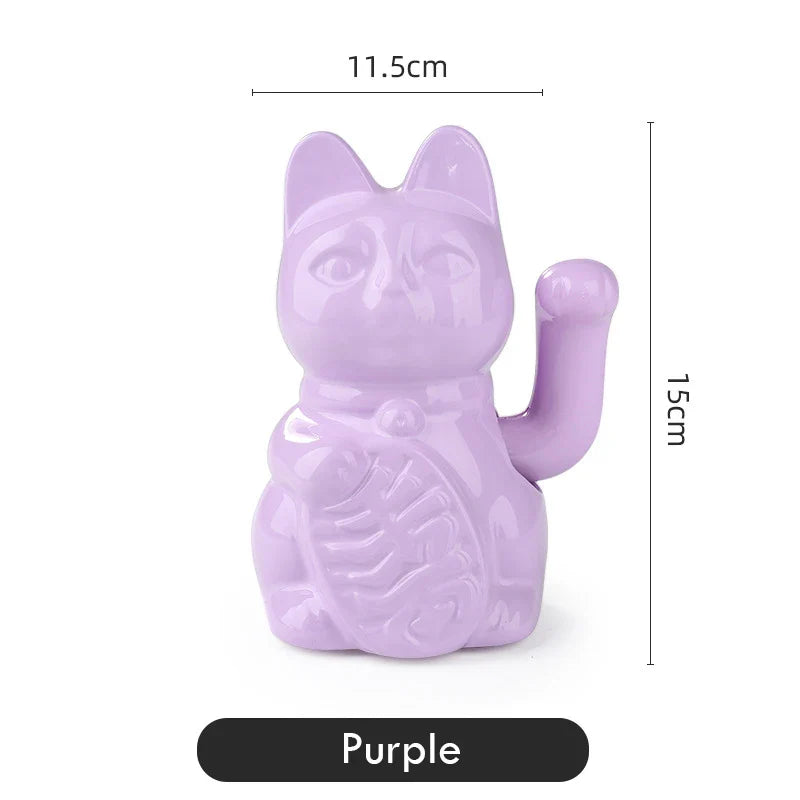 Maneki Neko Lucky Cat Ceramic Figurine - Animated Waving Paw Feng Shui Decor | Buddhive