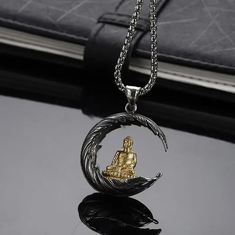 Buddha Moon Pendant Necklace - Zinc Alloy Spiritual Jewelry - Classic Geometric Design | Buddhive