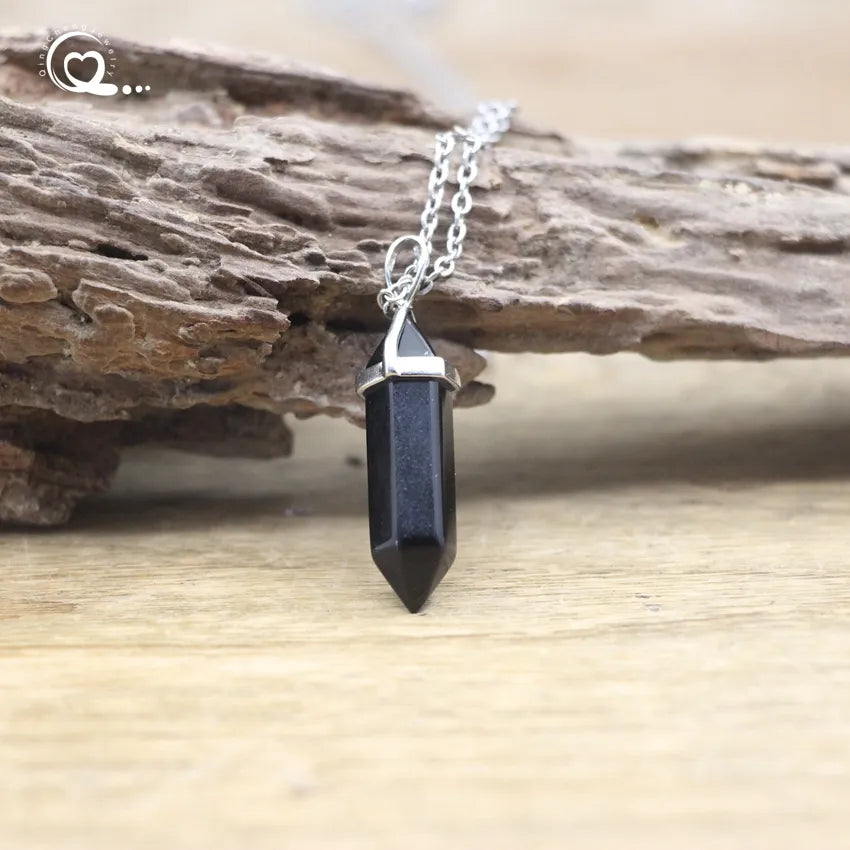 Hexagonal Stone Necklace - Natural Gemstone Pendant - Tiger's Eye & Obsidian | Buddhive