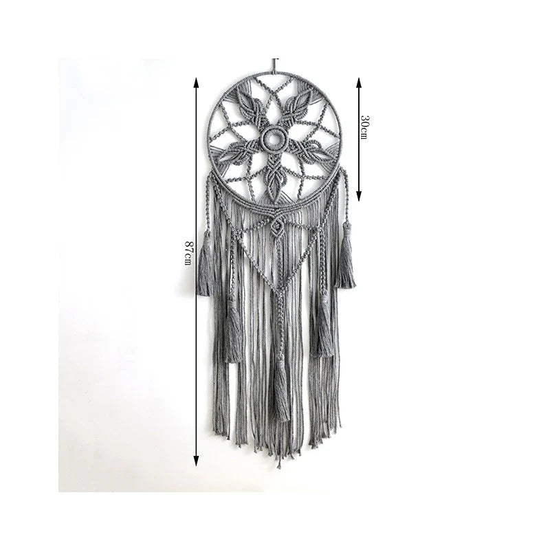 Macrame Dream Catcher Boho Wall Hanging - Handwoven Cotton & Wood - Zen Bedroom Decor | Buddhive