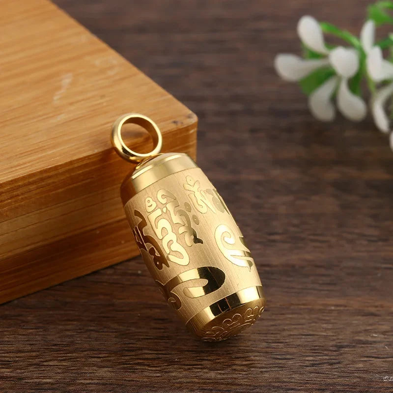 Buddhist Prayer Wheel Pendant - Stainless Steel Spinning Mantra Necklace | Buddhive