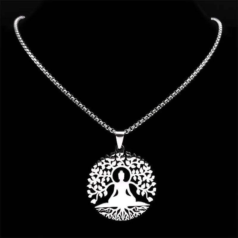 Buddha Tree of Life Necklace Pendant - Stainless Steel Unisex Buddhist Jewelry | Buddhive